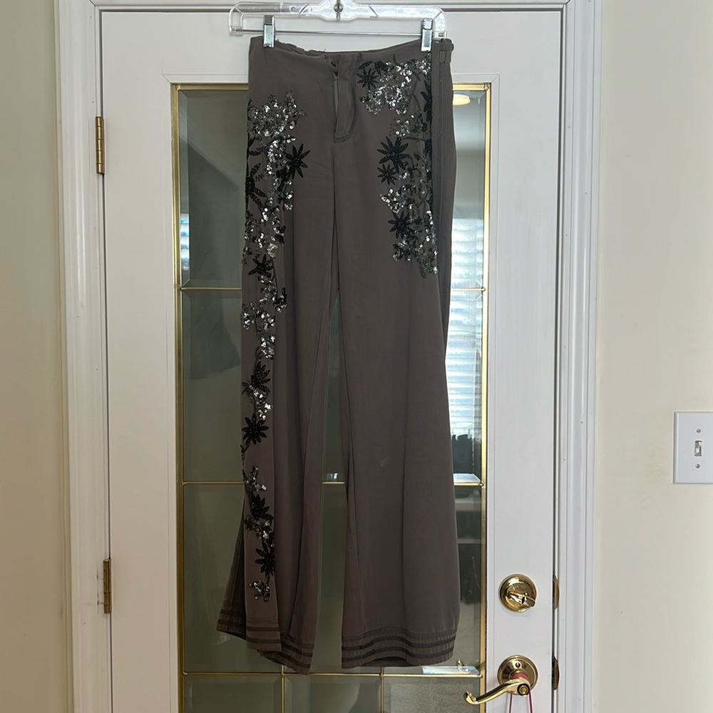 Gray silk sequined pants by Da-Nang